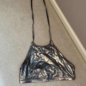 Silver metallic halter bikini top